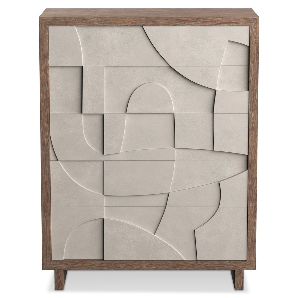 Bernhardt Bernhardt Casa Paros Tall Drawer Chest Reimagined: Rustic Modern 5-Drawer Faux Concrete Fronts, Playa Wood Finish With Soft-Close Mechanism 317118