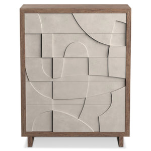 Bernhardt Bernhardt Casa Paros Tall Drawer Chest Reimagined: Rustic Modern 5-Drawer Faux Concrete Fronts, Playa Wood Finish With Soft-Close Mechanism 317118