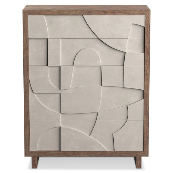 Bernhardt Bernhardt Casa Paros Tall Drawer Chest Reimagined: Rustic Modern 5-Drawer Faux Concrete Fronts, Playa Wood Finish With Soft-Close Mechanism 317118