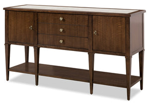 Hooker Furniture Archives Server — Figured Walnut Sideboard With Castle Grey Marble Top, Satin Brass Hardware, Generous Storage 6123-75907-89