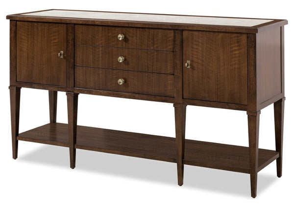 Hooker Furniture Archives Server — Figured Walnut Sideboard With Castle Grey Marble Top, Satin Brass Hardware, Generous Storage 6123-75907-89