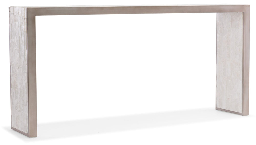 Hooker Furniture Melange Emma Console Table With Polished Selenite Top, Silver-Leaf Frame — Slim Modern Focal Piece 638-85302-MULTI