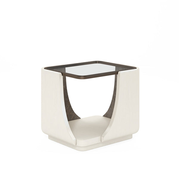 A.R.T. Furniture Blanc Contemporary End Table With Glass Top & Open Shelf - Alabaster & Burnished Bronze Accent Design White Parawood Solids,Resin,Metal,Glass 289303-1040