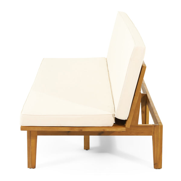 English Elm Christopher Knight Home® - JILL Acacia Daybed Beige with Water-Resistant Cushions, Slat Panel Convertible Bench-to-Bed Outdoor 79" 70513.00BGE