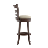 Homelegance By Top-Line Wyatt Ladder Back Linen Swivel 29-inch Height Bar Stool Beige Rubberwood