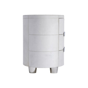 Bernhardt Bernhardt Lyric Nightstand In White Hair-On-Hide With Saddle Stitching, Glass Top, Soft-Close Drawers 321229