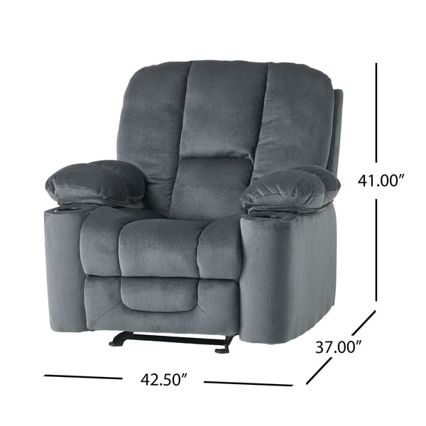 English Elm Christopher Knight Home® - Luxurious Manual Recliner Chair with Skin-Friendly Fabric, Dual Cup Holders, Ergonomic Padded Comfort Silver 57578.00STL