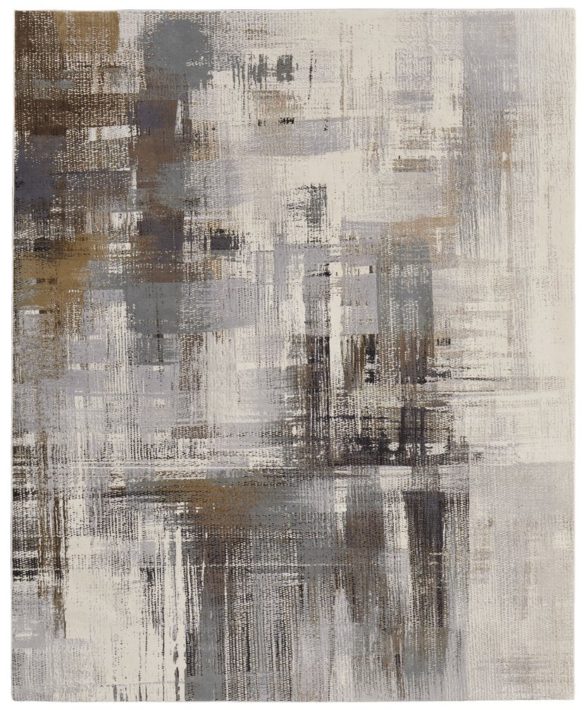 Feizy Rugs Clio Abstract Expressionist High-low Pile Rug - Luxurious Feel With Timeless Modern Design For Any Space Ivory,Gray,Brown Polypropylene Clo39lwfivymlte70