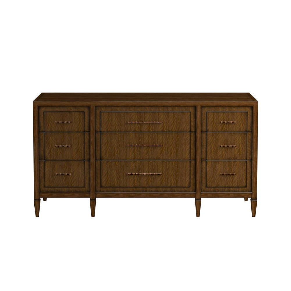 A.R.T. Furniture Eave 9 Drawer Dresser - Elegant Break Front Design In Quartered Walnut With Gold Faux Bamboo Hardware Brown Material(S), Poplar And Parawood Solids,Walnut Veneer 336131-1860
