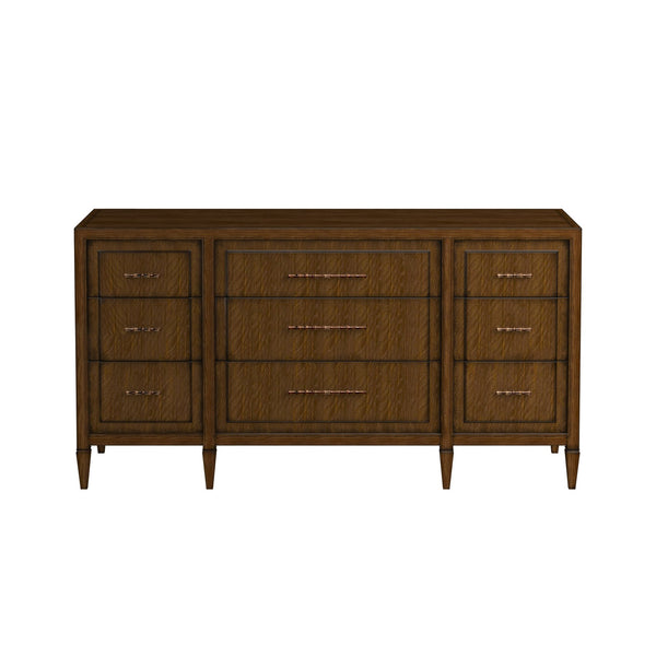 A.R.T. Furniture Eave 9 Drawer Dresser - Elegant Break Front Design In Quartered Walnut With Gold Faux Bamboo Hardware Brown Material(S), Poplar And Parawood Solids,Walnut Veneer 336131-1860
