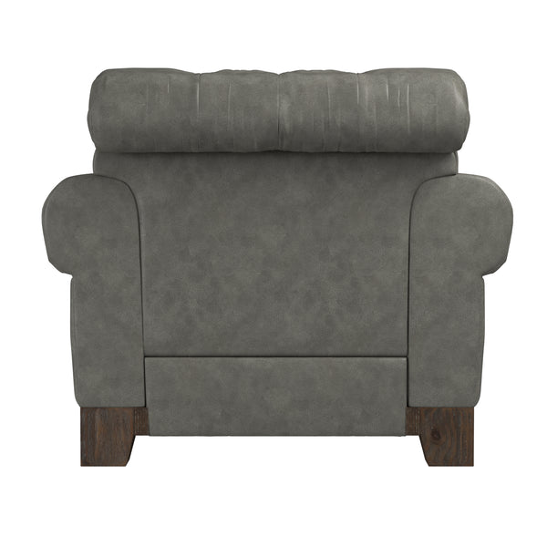 Homelegance By Top-Line Euphemie Tufted Rolled Arm Chesterfield Chair Grey Polished Microfiber