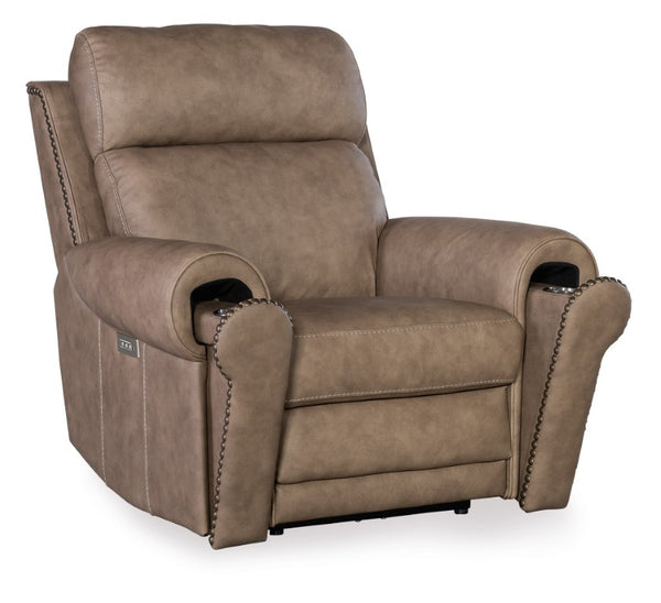 Hooker Furniture Duncan Power Recliner With Zero-Gravity Recline, Power Headrest & Lumbar, Usb Port, Nailhead Trim Light Brown SS635-PHZL1-082