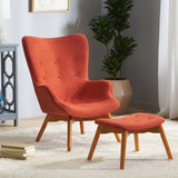 Christopher Knight Home® - Noble House - Hariata Mid-Century Modern Wingback Fabric Chair and Ottoman Set