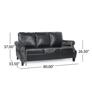English Elm 3 Seater Pu Leather Sofa with Nailhead Trim Tapered Birch Legs for Modern Living 71405.00PUMDNT