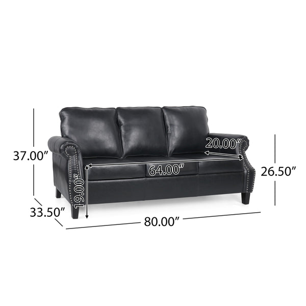 English Elm 3 Seater Pu Leather Sofa with Nailhead Trim Tapered Birch Legs for Modern Living 71405.00PUMDNT