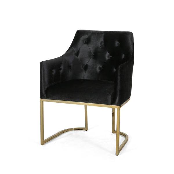 English Elm Christopher Knight Home® - CLUB Plush Altay Velvet Armchair with Gold Accents and Curved Modern Glam Design, Luxe Accent Seat Black 65362.00