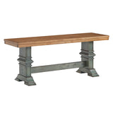 Homelegance By Top-Line Juliette Two-Tone Trestle Leg Wood Dining Bench Green Rubberwood