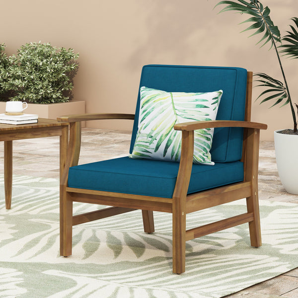 English Elm Perla Solid Acacia Outdoor Club Chair Slatted Hardwood Frame Resort Patio Seat 61442.00BLU