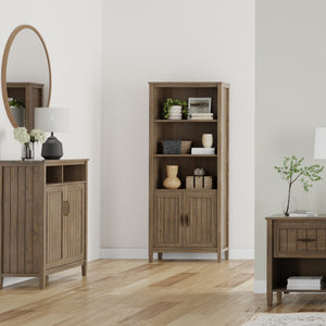 English Elm Lev Smoky Brown Bookcase - Handcrafted Solid Wood, Adjustable Shelves, Two Doors, Anti-Tip Safety, Transitional Design B136P158816