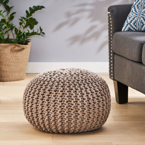 English Elm Moro Chunky Cable Knit Cotton Round Pouf Artisan Footrest for Living Room or Nursery 60480.00BRN