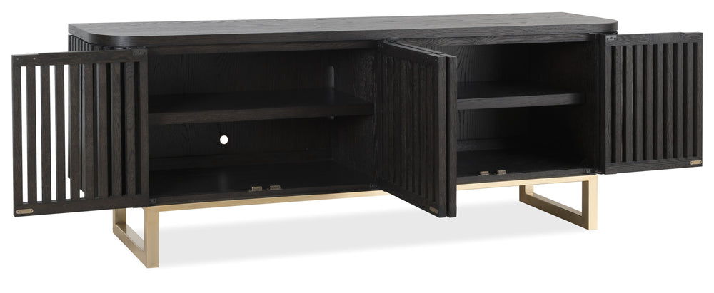 Hooker Furniture Commerce Easton Oak Wood Tv Console with Slatted Doors for Living Room Decor 7228-55050-99