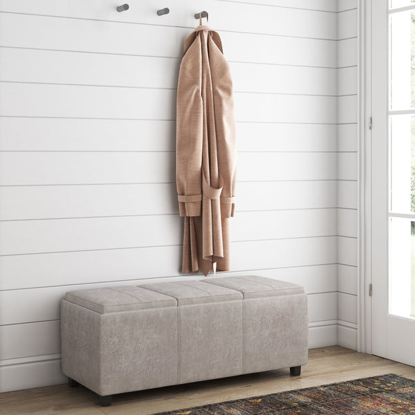 English Elm Avalon Storage Ottoman - Versatile Distressed Taupe Faux Leather With Hidden Storage & Serving Trays B136P158257