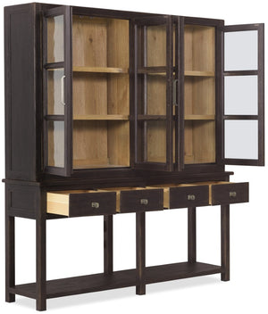 Hooker Furniture Driftwood Buckboard Display Sideboard With Glass Doors, Adjustable Shelves & Self-Closing Drawers Blacks 6820-75900-99