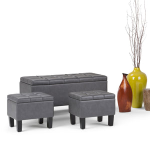 English Elm Dover 3 Piece Storage Ottoman Set - Stylish Stone Grey Faux Leather With Hidden Storage & Seating B136P159055