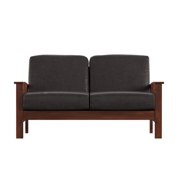 Homelegance By Top-Line Parcell Mission-Style Wood Loveseat Brown Rubberwood