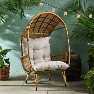 English Elm Christopher Knight Home® - MALIA Wicker Standing Basket Chair with Water-Resistant Cushion, Iron Frame, Handcrafted Outdoor Cozy Retreat Brown+Beige 68018.00LBGE
