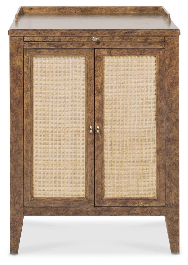 Hooker Furniture Archives Two-Door Nightstand With Faux-Tortoise Amber Finish, Woven Cane Doors, Brass Hardware 6123-90117-80