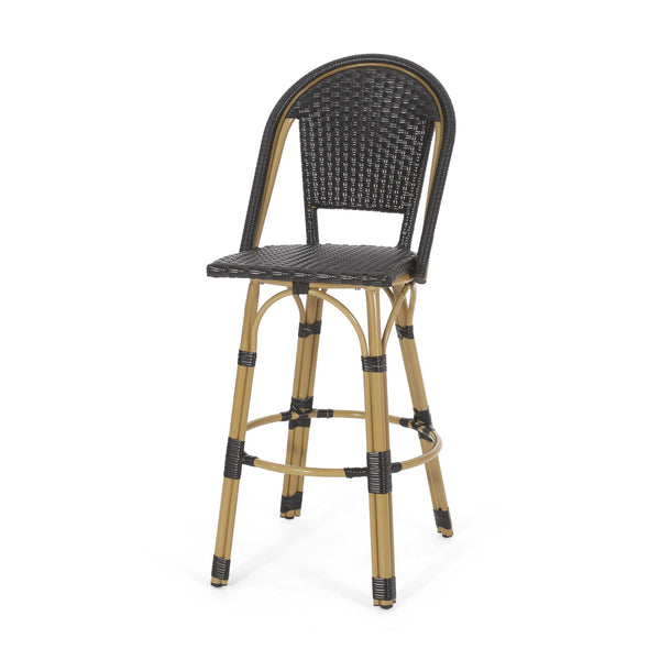 English Elm 29.5" Outdoor Pe Rattan Bistro Barstools Set of 2 Woven Teal French Cafe Style 72606.00BLK