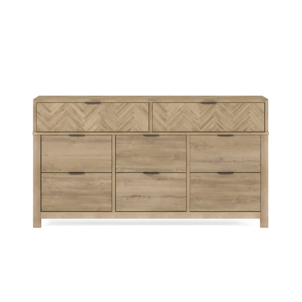 A.R.T. Furniture Garrison Dresser: Casual Contemporary Elegance With Herringbone Design, Cedar-lined Drawers & Brass Accents Brown Parawood Solids With Ash Embossing,White Oak Veneers,Metal 322130-1302