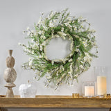 Christopher Knight Home® - Noble House - Potvin 30" Plum Blossom Artificial Silk Wreath, Green and White