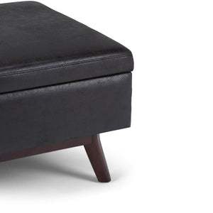 English Elm Owen - Stylish Mid-Century Storage Ottoman In Distressed Black Faux Leather - Versatile & Durable B136P159187-GIGA