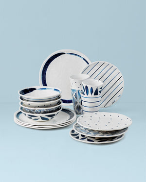 Lenox Blue Bay Melamine 16-Piece Dinnerware Set Multi, WHITE MELAMINE 895323