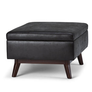 English Elm Owen - Stylish Mid-Century Storage Ottoman In Distressed Black Faux Leather - Versatile & Durable B136P159187-GIGA