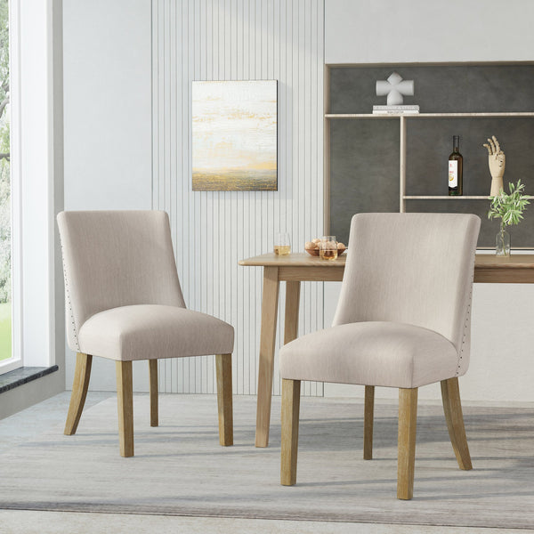 English Elm Fabric Dining Chairs with Nailhead Trim Plush Seat Rubberwood Legs Set of 2 72610.00