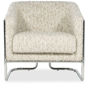 Hooker Furniture Cody Transitional Barrel Chair With Fluffy Natural Upholstery, Chrome Frame & Wood Trim Accent - Stylish Everyday Comfort CC231-412