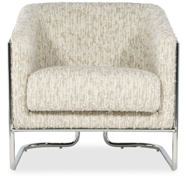 Hooker Furniture Cody Transitional Barrel Chair With Fluffy Natural Upholstery, Chrome Frame & Wood Trim Accent - Stylish Everyday Comfort CC231-412