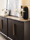 Quincy Stone-Top 4-Door Buffet Black with Molasses Finish P375302 Pulaski Furniture