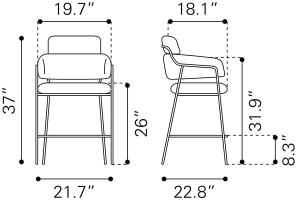 Marcel Counter Stool - Set of 2 Cream 109665 Zuo Modern
