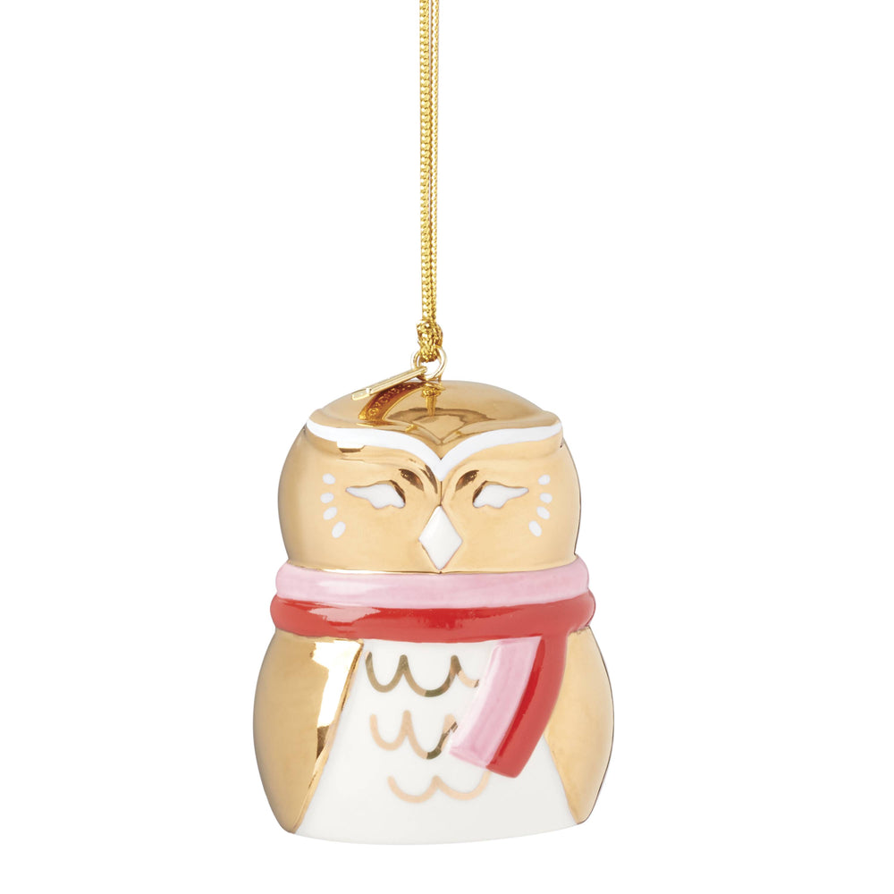 Lenox Kate Spade Be Jolly Owl Ornament Metallic, GOLD PORCELAIN 897074