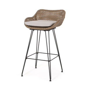 English Elm Pe Rattan Outdoor Bar Stools All Weather Woven Set with Cushioned Seats for Patio 71503.00LBRN
