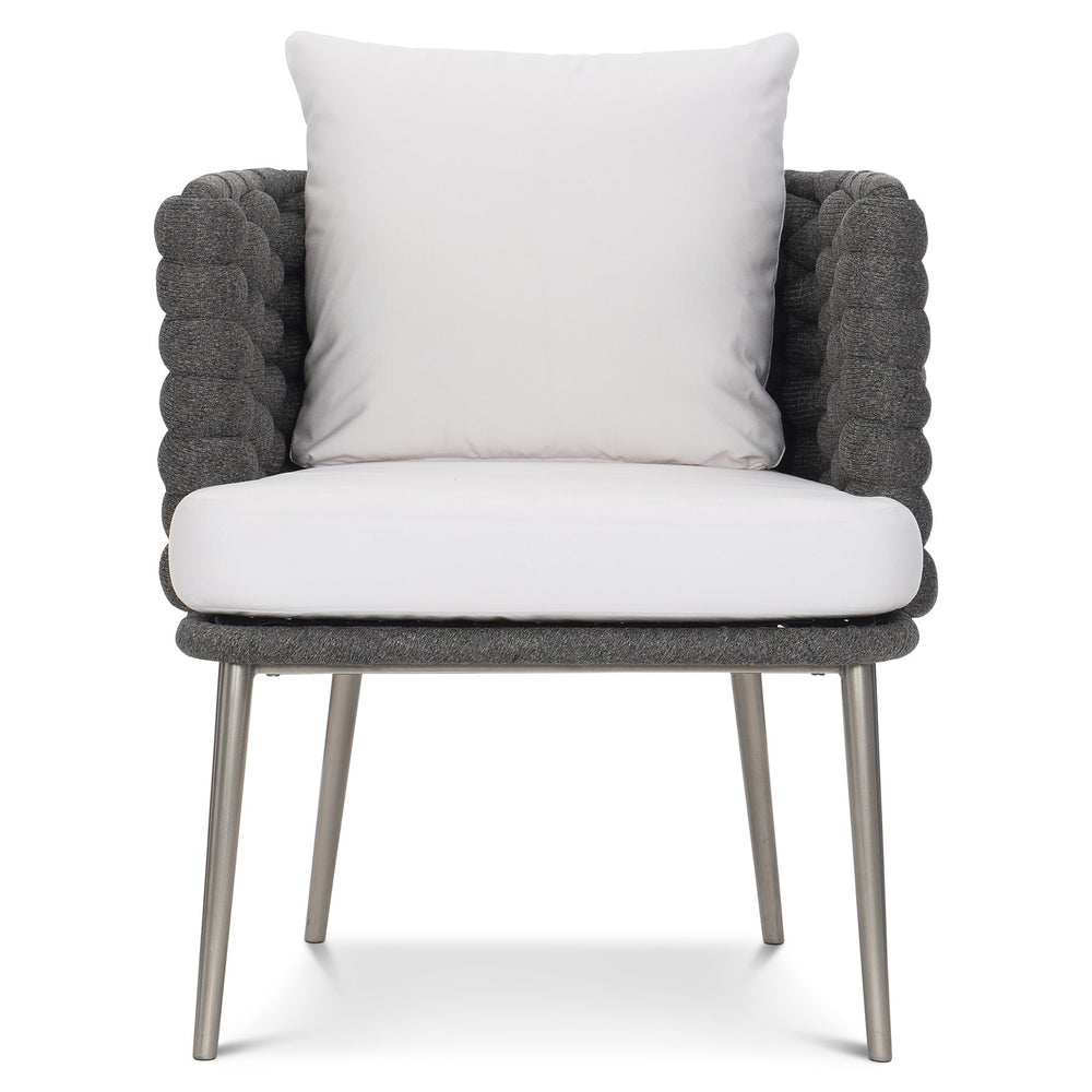 Bernhardt Bernhardt Santa Cruz Outdoor Arm Chair — Cadet Grey All‑Weather Knit, Quick‑Dry Cushions, Stainless Base - Made to Order X02549Q