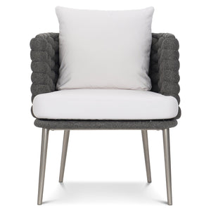 Bernhardt Bernhardt Santa Cruz Outdoor Arm Chair — Cadet Grey All‑Weather Knit, Quick‑Dry Cushions, Stainless Base - Made to Order X02549Q