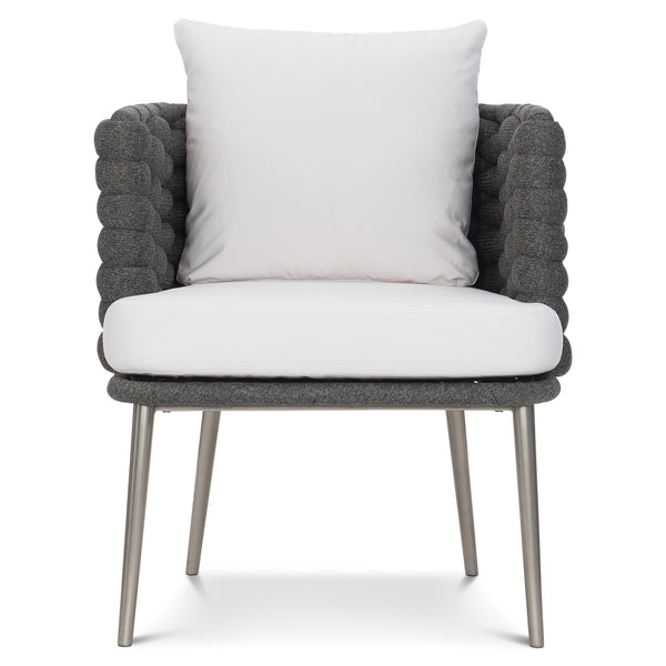Bernhardt Bernhardt Santa Cruz Outdoor Arm Chair — Cadet Grey All‑Weather Knit, Quick‑Dry Cushions, Stainless Base - Made to Order X02549Q