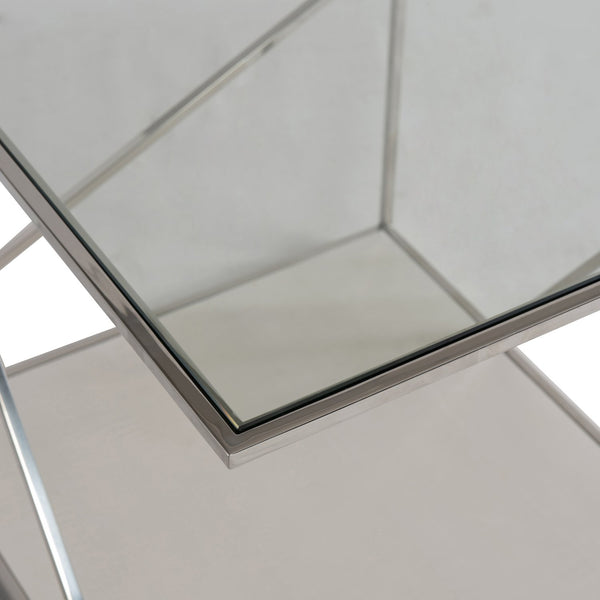 Bernhardt Bernhardt Maymont Side Table With Polished Stainless Steel, Tempered Glass Top & Figured Sycamore Shelf 313111