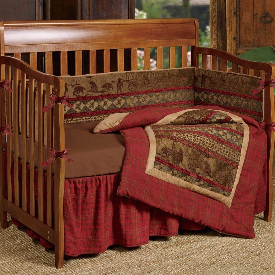 Hiend Accents Baby Cascade Lodge Crib Bedding Set - 4-piece Woodland Theme For Cozy Nursery Decor & Comfort  Quilt, Face, 40% Cotton,60% Polyester. Back, 100% Polyester,Bedskirt, Skirt, 100% Cotton,Decking, 100% Polyester,Bumper, 100% Polyester(4pc) Cs1845