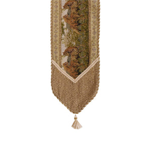 Hiend Accents Running Horse Table Runner - Exquisite Equestrian Decor With Twisted Rope Trim & Elegant Tassels Tan  Ws0500r